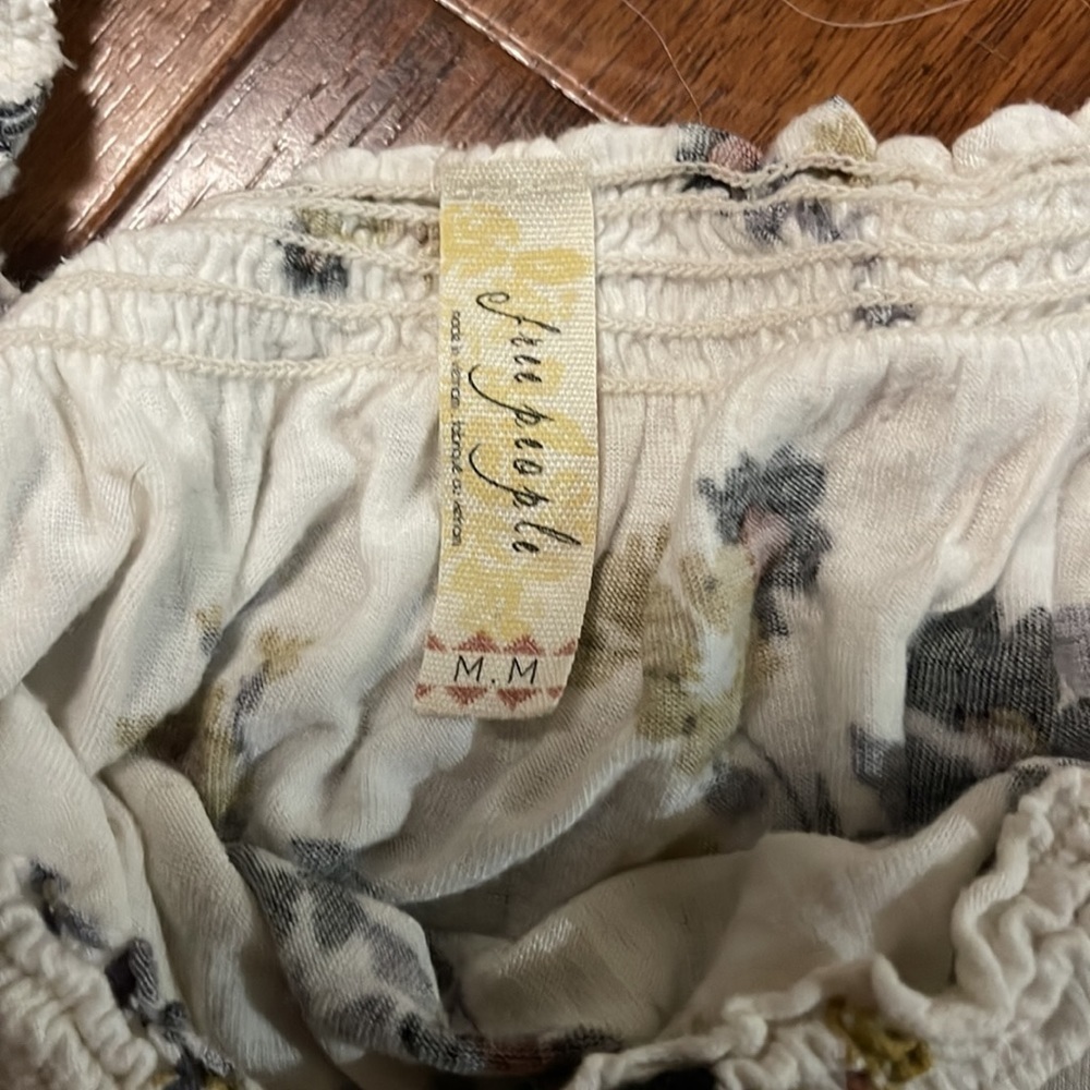 Free People Floral Off the Shoulder Layered Peasant Cottage Core Top Size Medium - Picture 4 of 6